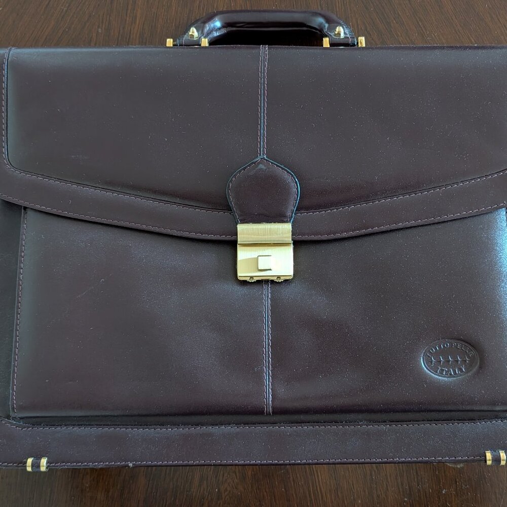 LNWOT Made in Italy Dark Brown Leather Briefcase Tutto Pelle MSRP $900